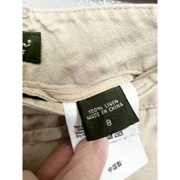 Eddie Bauer Cropped Linen Pants Womens 14 Vashon Fit Khaki Straight Leg Classic - Picture 4 of 5